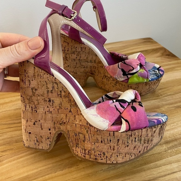 Jimmy Choo Purple Gleam Cork Sandals Size 37.5 - Picture 9 of 12